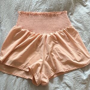 Peach Smocked High-Waisted Shorts